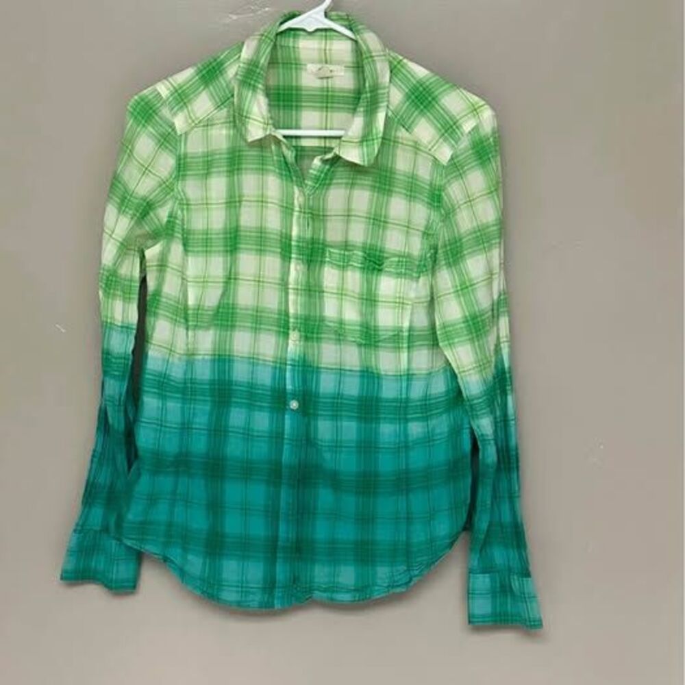 Vintage Caslon Ombré Green Long Sleeve Plaid Shirt Size S